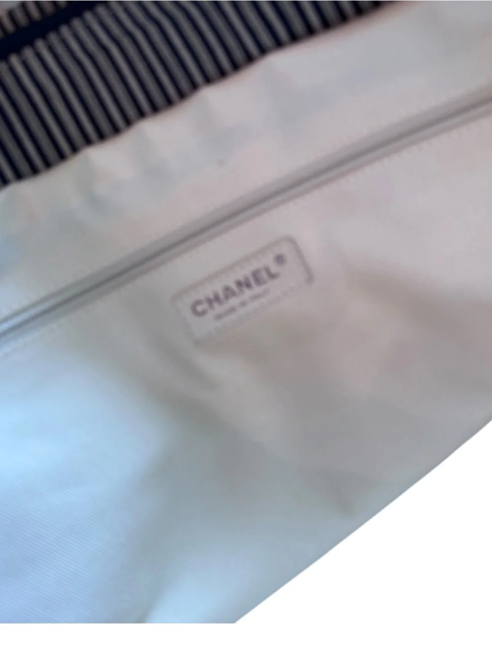 Chanel Striped Chambray Blue & Beige Canvas Tote - Picture 7 of 9